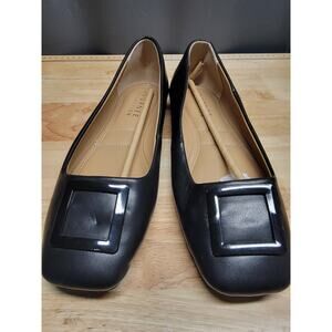 Journee Collection Zimia Ballet Flats Women 9.5 Black Leather Slip-On Square Toe